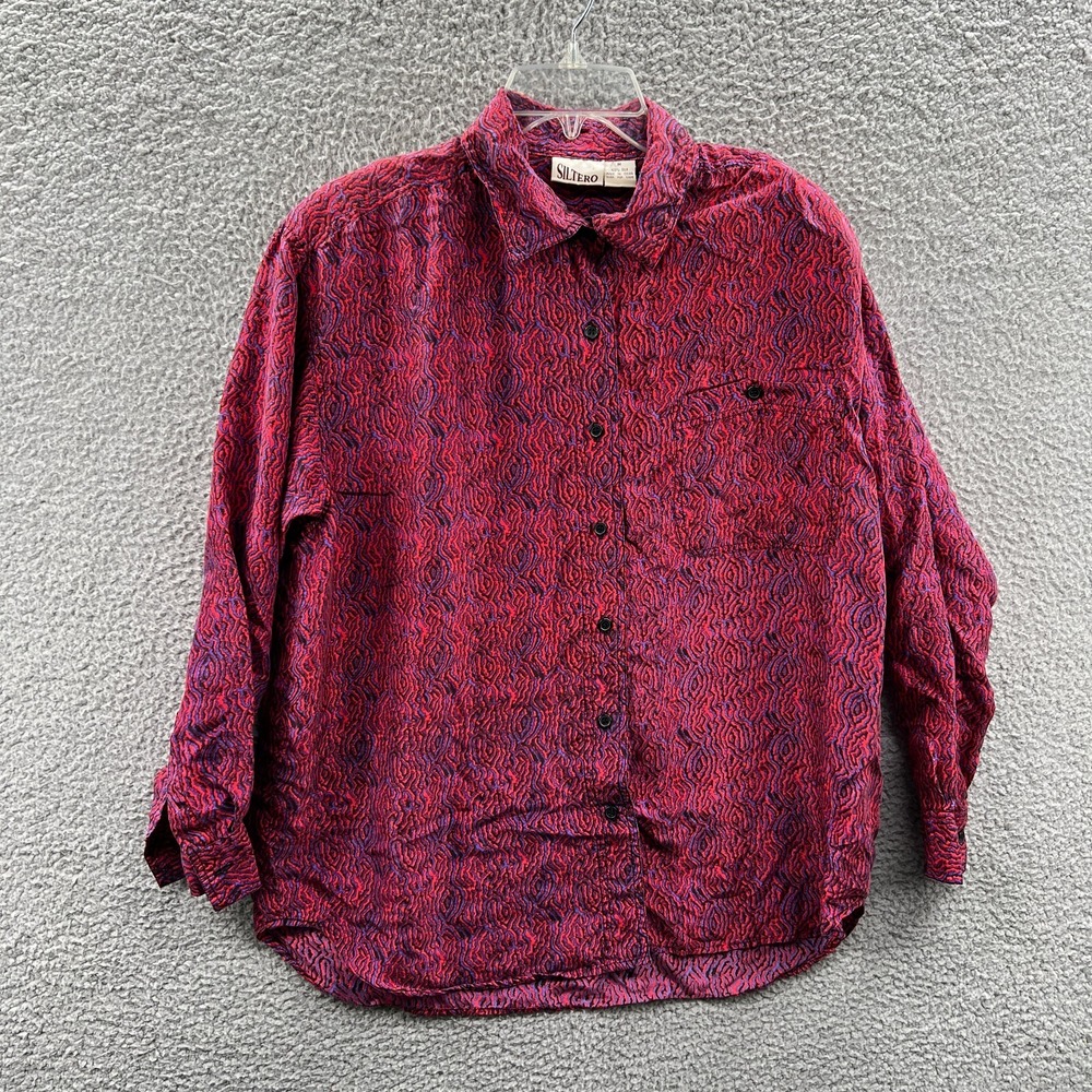Vintage Womens Artsy Silk Blouse M Geometric‎ Maximalist Indie Bold Statement